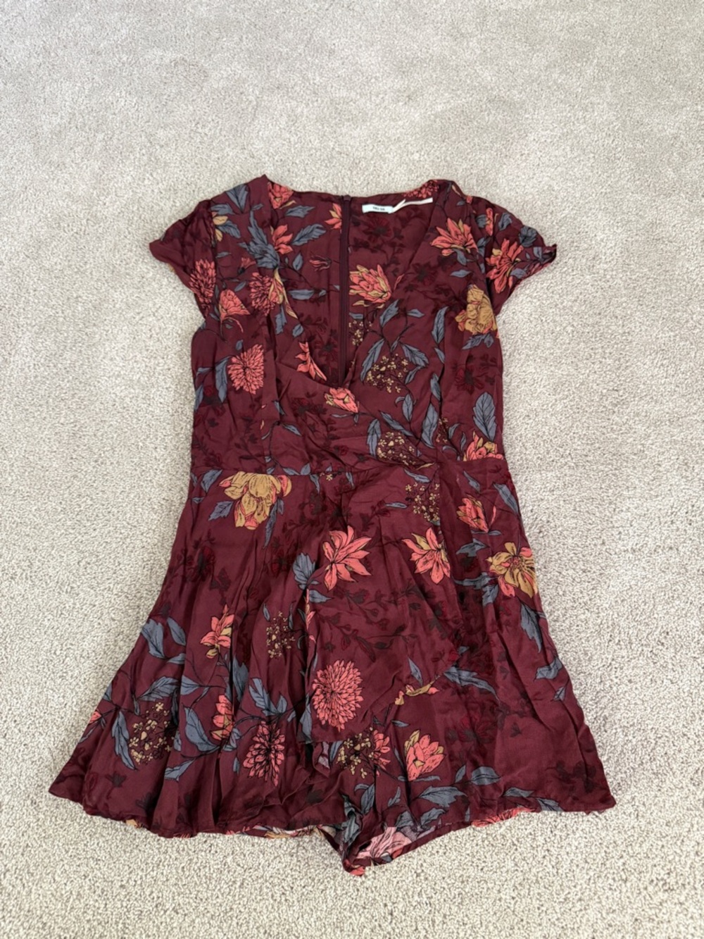 Kimchi Blue Burgundy Floral V-Neck Mini Dress